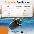 4/3 HP 3450 RPM Pool Pump Motor for Polaris PB4-60 (115–230V, 2000–2020)