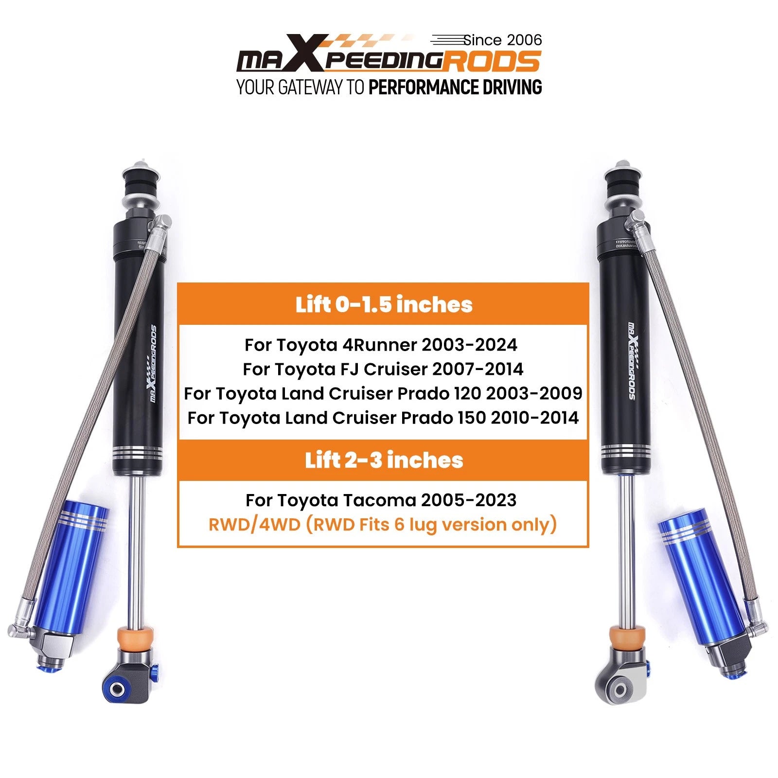 Adjustable Rear Reservoir Shocks for Toyota 4-Runner (2003–2023)