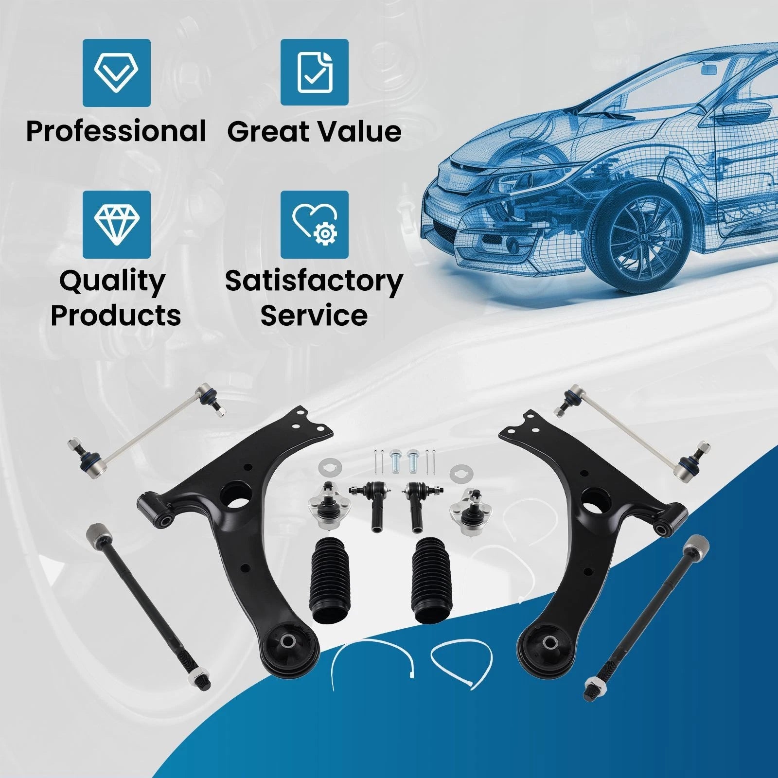 12PC Front Suspension Lower Control Arm Tie Rod for Toyota Corolla (2009–2013)