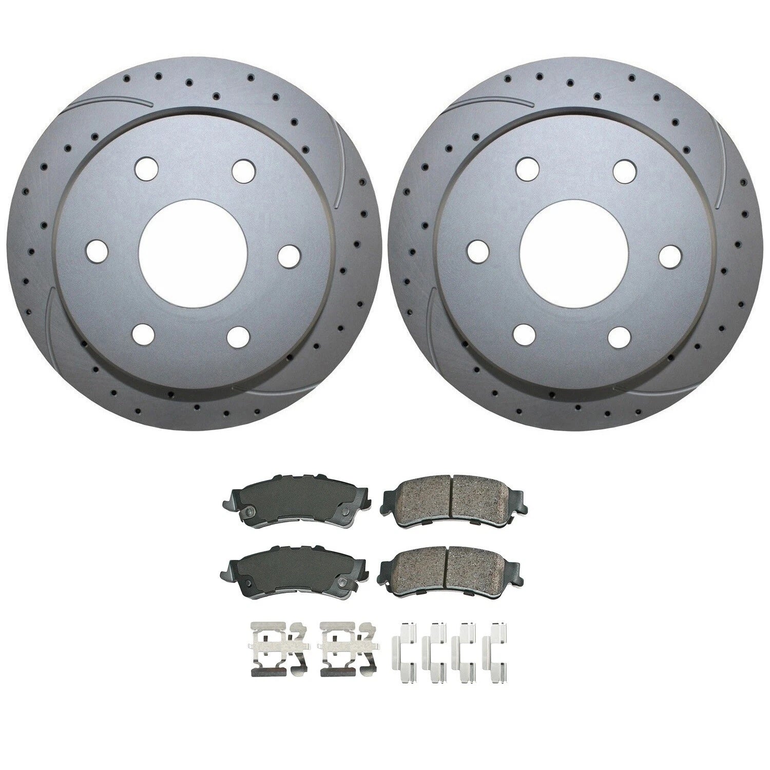 Rear Brake Kit Set of 4 Drilled 325mm Disc Rotors & Akebono Pads for Chevy GMC