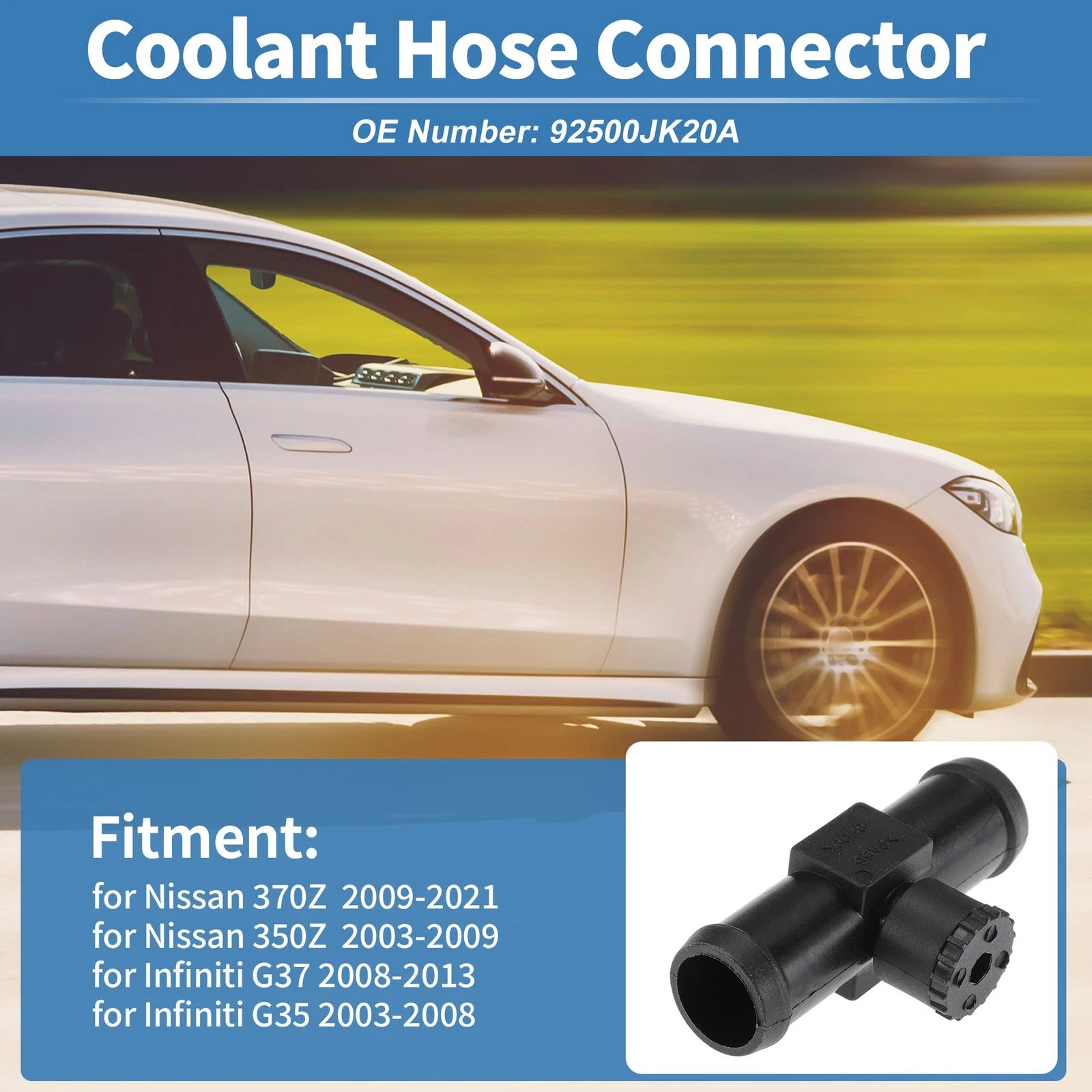 Engine Coolant Hose Connector for Nissan 370Z (2009–2021) Nylon 92500JK20A Black