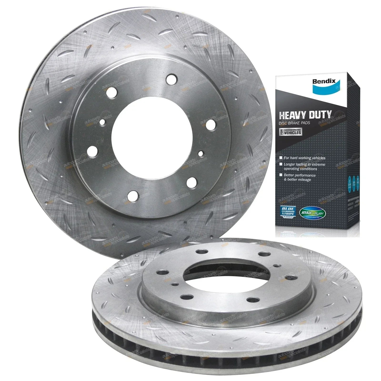 Front LH & RH Slotted Rotor & Pads for Mitsubishi Challenger (2009 - 2015)