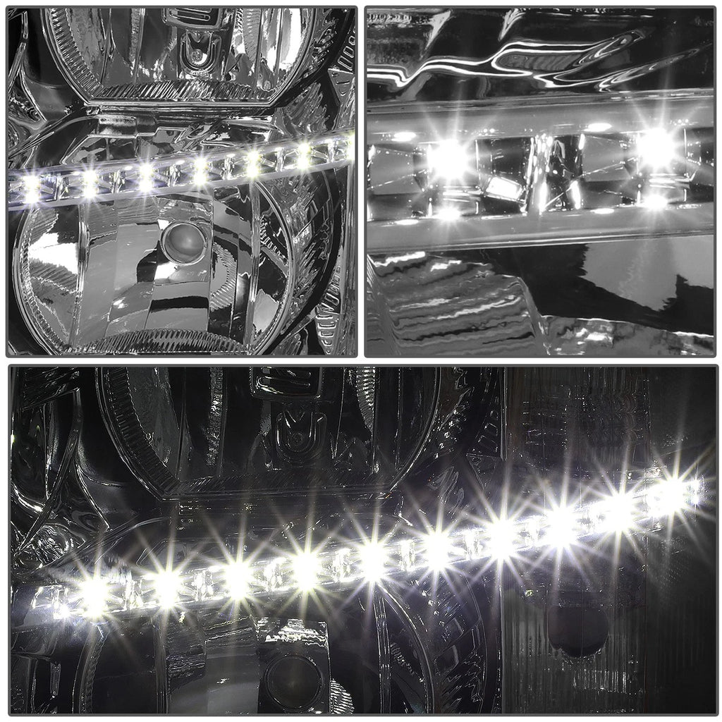 LED DRL Bar Chrome Clear Headlights for Chevy Silverado (2007–2014)