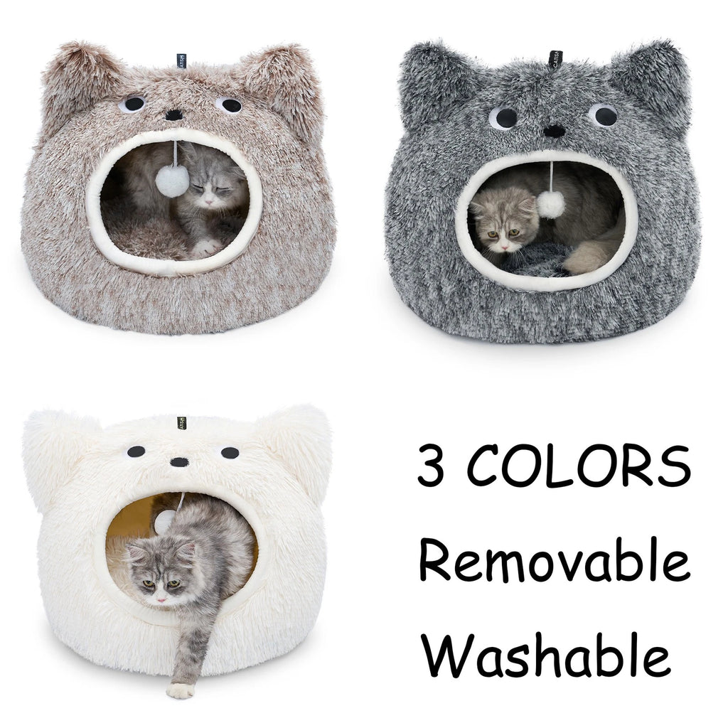 Cat Bed for Indoor Soft Plush Removable Pillow Non-Slip Base (Large)