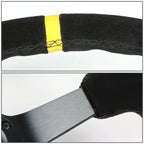 NRG 35cm Deep Dish Steering Wheel for Universal Vehicles (3" Suede, Yellow Stripe)