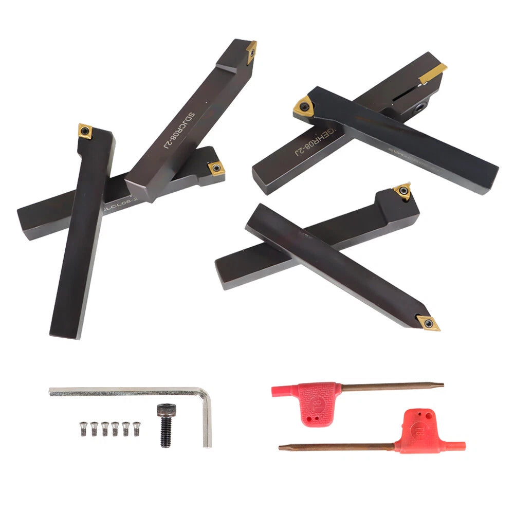 Set of 7 Carbide Indexable Turning Tools for Lathe