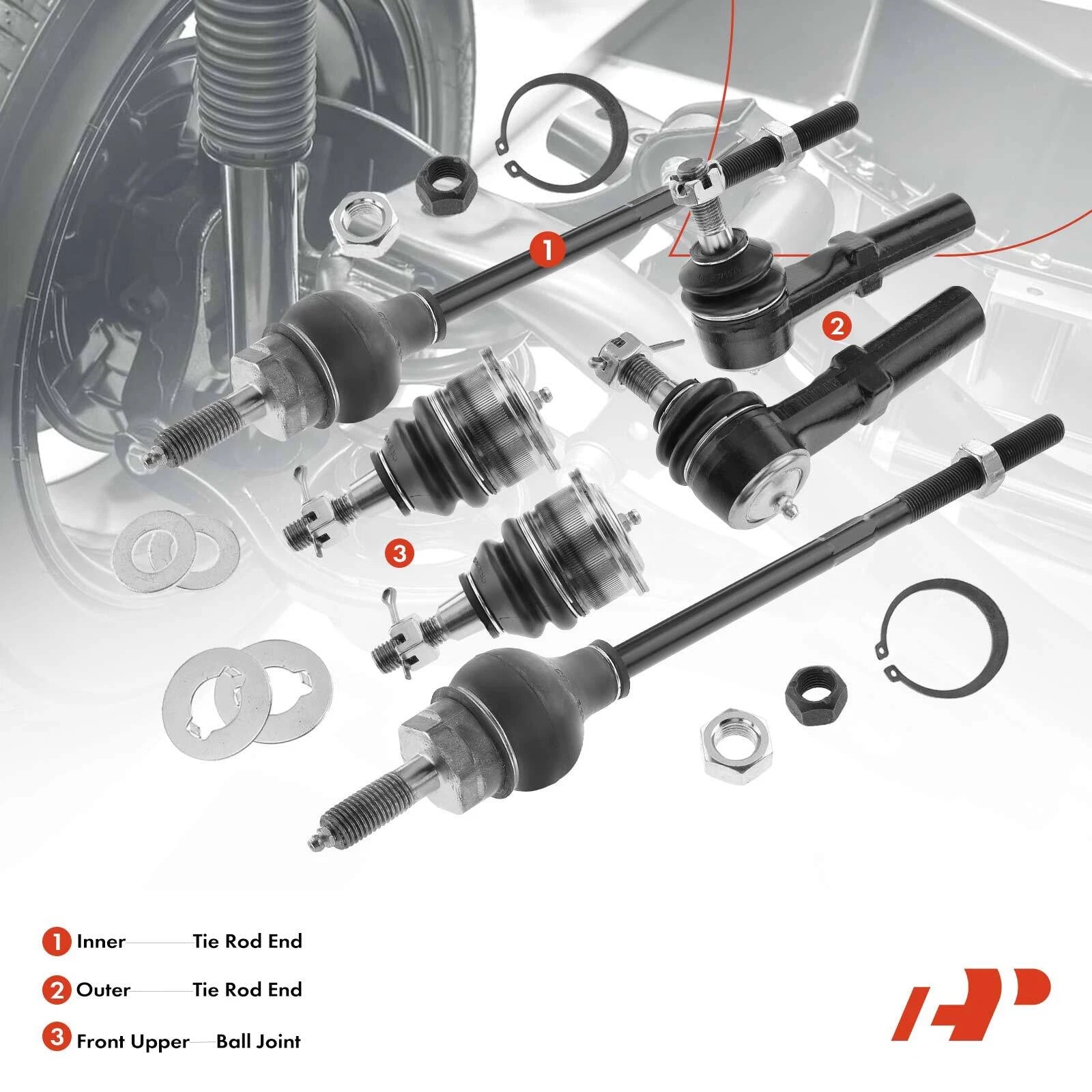 Set of 6 Front Tie Rod End Ball Joints for Chevy Express 2500 (2003–2019)