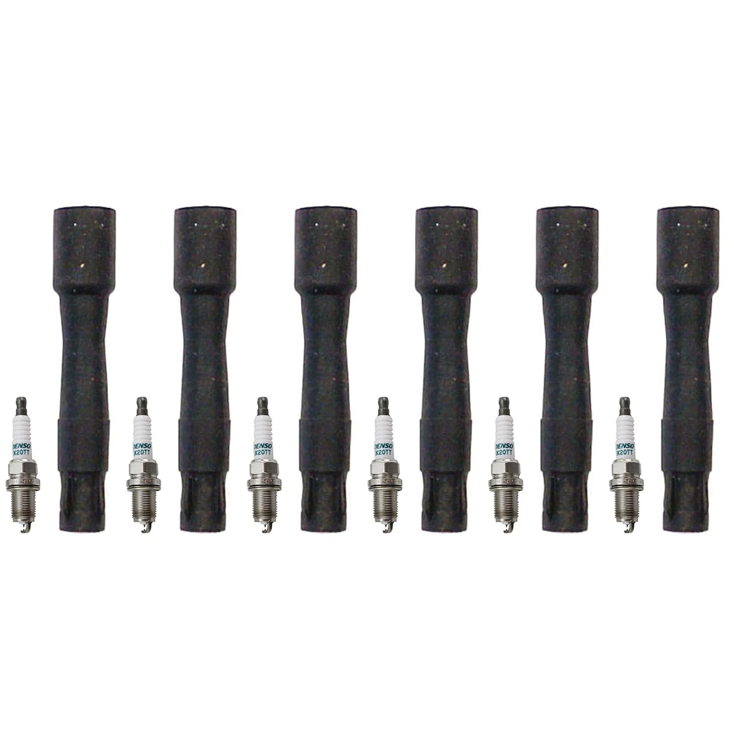 Set of 6 Denso Iridium TT Spark Plugs & Coil Boots for BMW E34 E36 E39 E46 E53