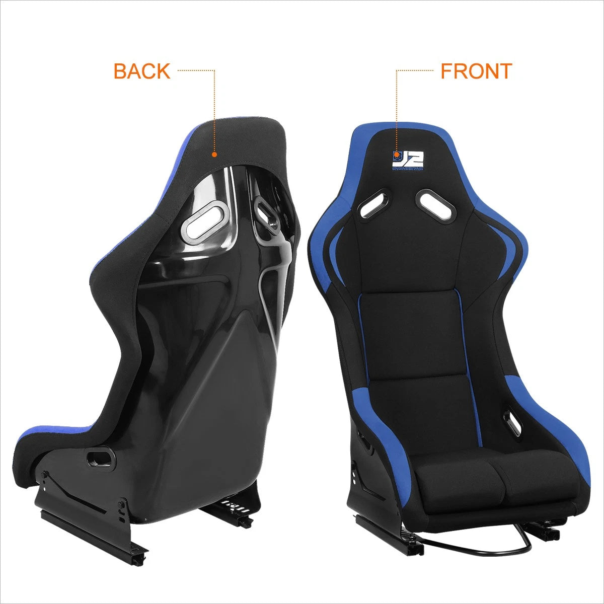 J2 Engineering Fixed Position Bucket Racing Seat w/Sliders for Universal (2010–2023)