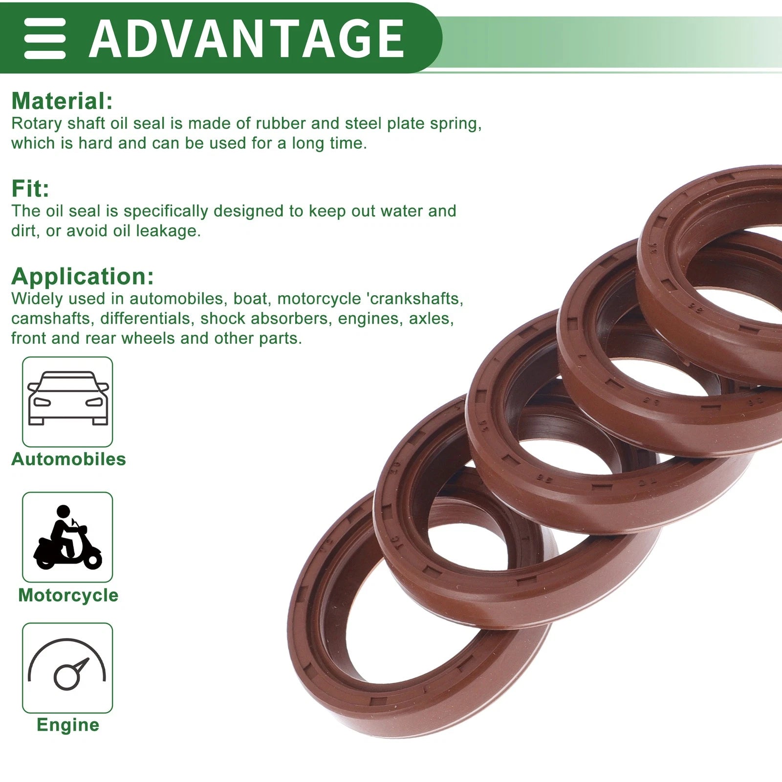 Set of 5 Oil Seal Rotary Shaft Seal FKM Rubber 26x35x7mm