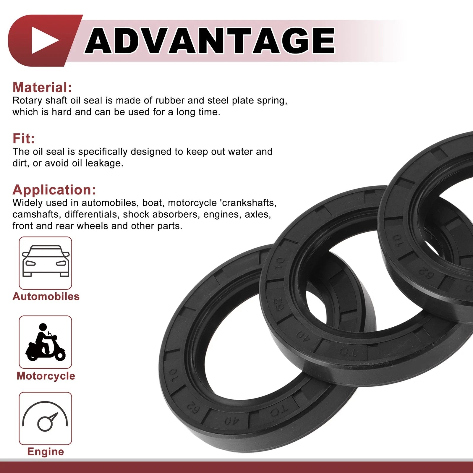 Set of 5 Rotary Shaft Oil Seals 40x62x10mm Nitrile Rubber for Various Models