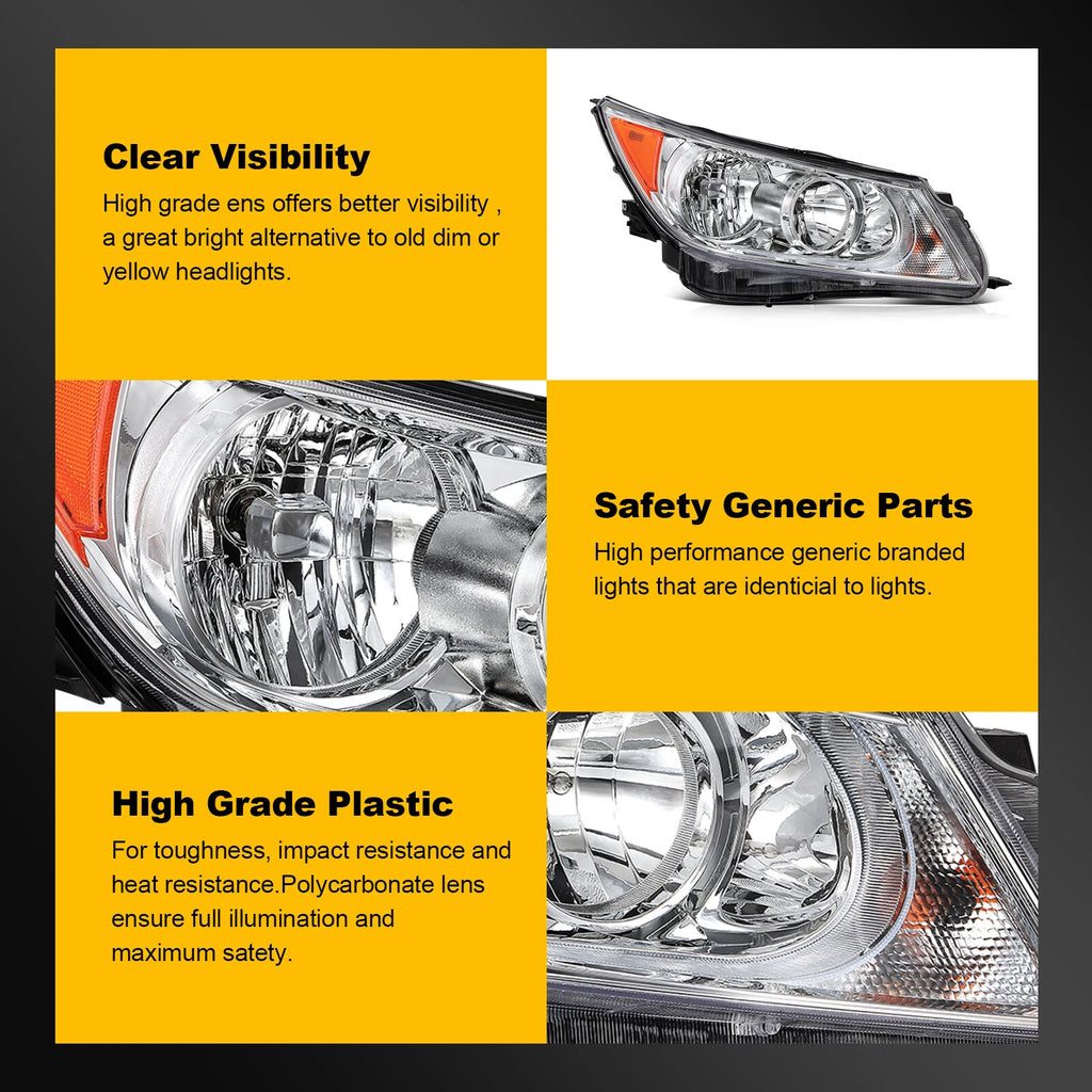 Headlight Pair with Bulbs for Buick LaCrosse (2010–2013) Chrome Housing