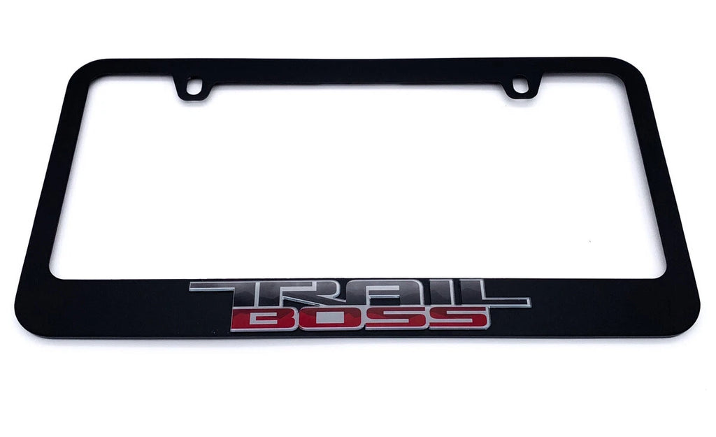 Matte Black License Plate Frame with Script Emblem for Chevy Trail Boss (2019–2025)