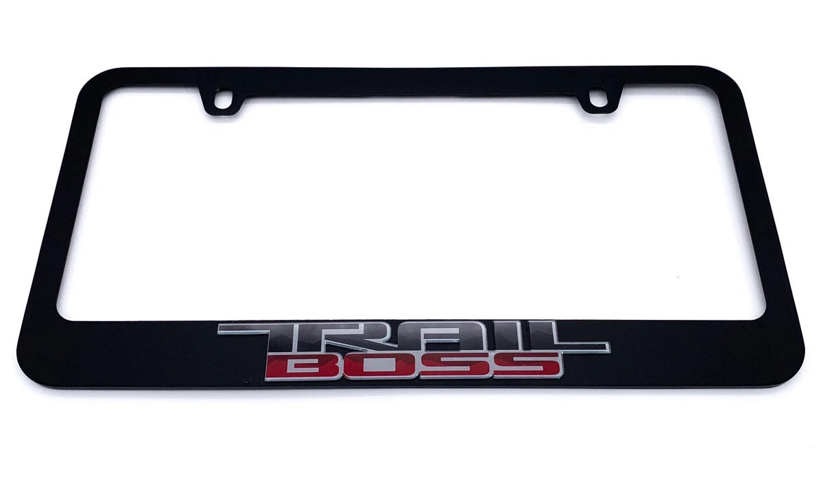Matte Black License Plate Frame with Script Emblem for Chevy Trail Boss (2019–2025)
