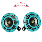 Set of 2 Blue 12V Loud Blast Tone Electric Car Horns for Universal Fit