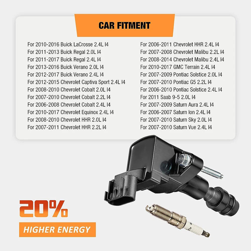 Set of 4 Ignition Coils & Iridium Spark Plugs for Chevrolet Malibu (2007–2014)