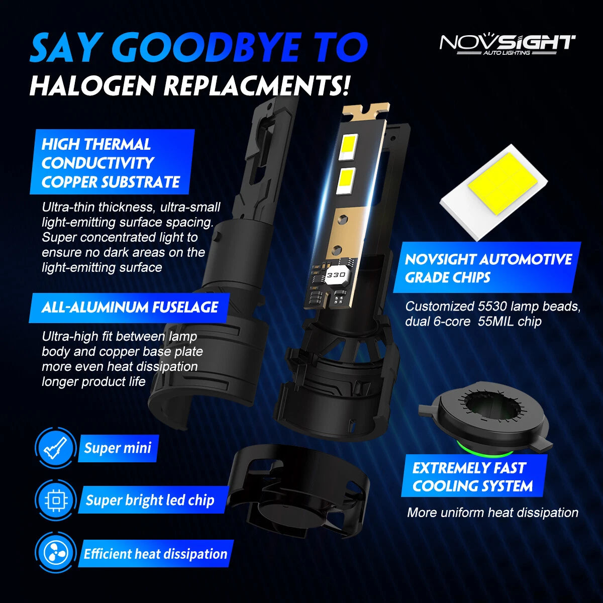 2X NOVSIGHT 9005 9006 H4 H11 H13 9012 LED Headlight Bulbs for