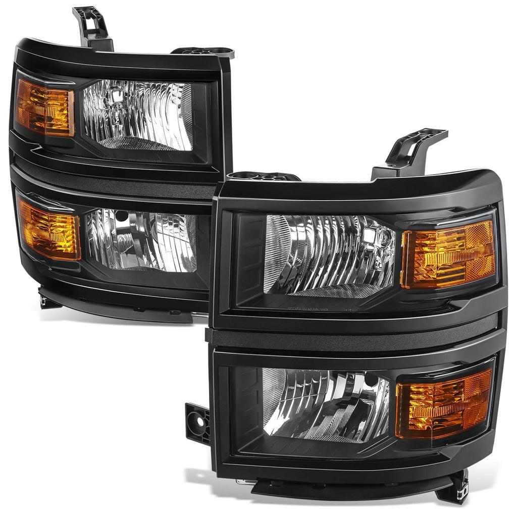 Black Housing Amber Corner Headlights for Chevy Silverado 1500 (2014–2015)