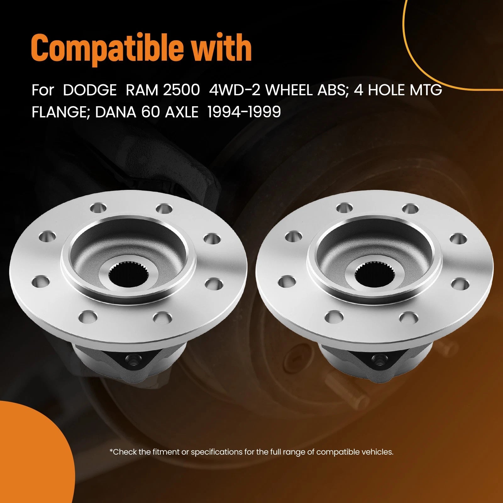 Front Wheel Hub & Bearing Set 8 Lug for Dodge Ram 2500 4WD (1994–1999)