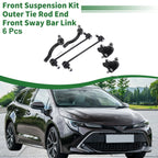 6pcs Front Suspension Kit Outer Tie Rod End Sway Bar Link for Toyota Corolla (2003–2008)