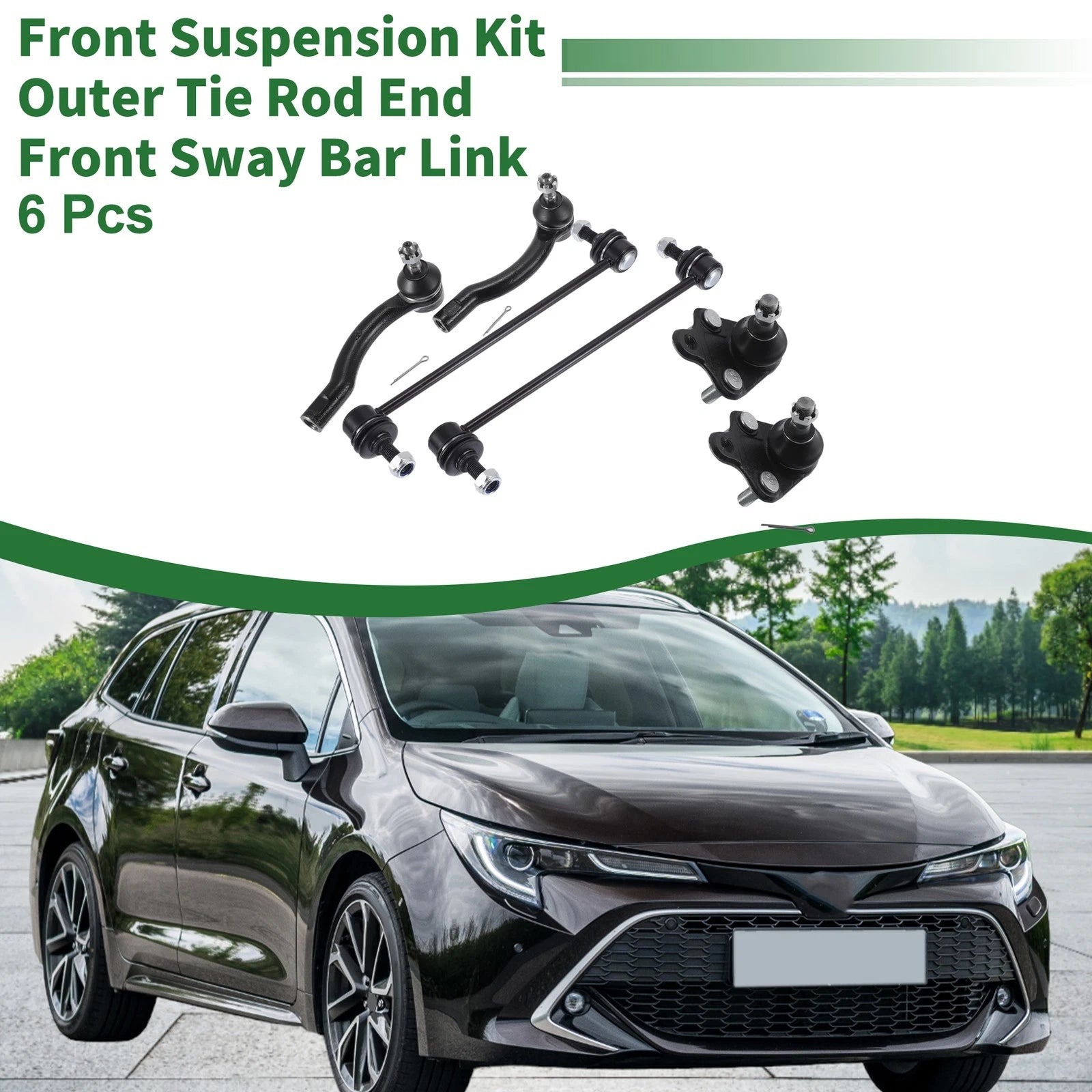 6pcs Front Suspension Kit Outer Tie Rod End Sway Bar Link for Toyota Corolla (2003–2008)