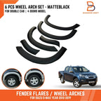 6 x Matte Black Fender Flares for Isuzu D-Max Ute Pickup (2012-2019)