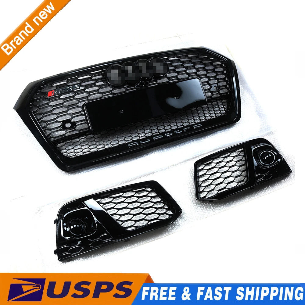 Front Honeycomb Mesh Grill + Fog Lamp Grilles for Audi Q5 SQ5 (2018–2019)