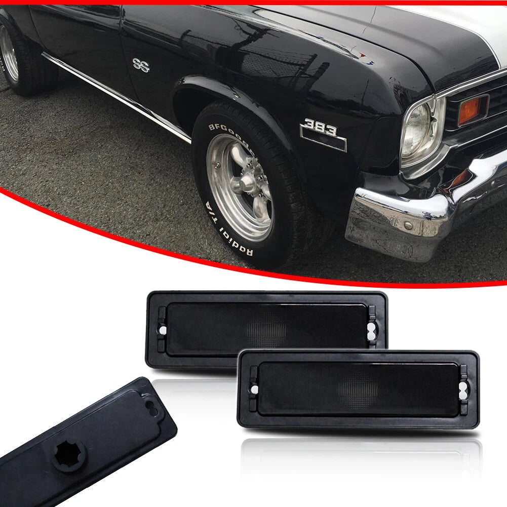 Pair of Dark Black Bumper Side Marker Light Covers for Chevy Nova (1970–1974)