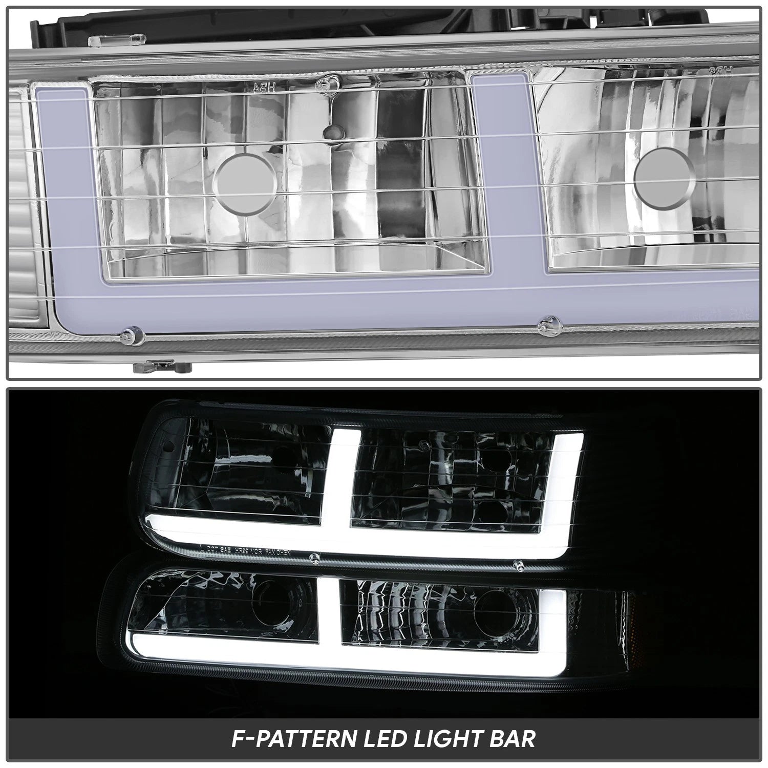 LED Headlight Bar for Tahoe Silverado Suburban 1500 (1999–2006) - Chrome Amber