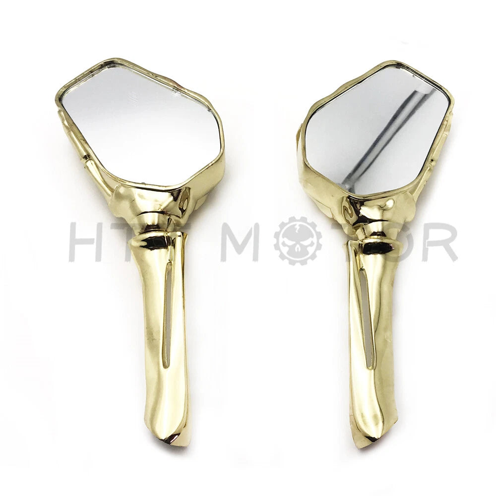 Gold Skull Skeleton Mirrors for Harley Dyna, Softail, Sportster, Touring (8mm, 10mm)