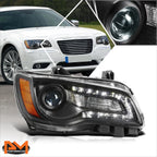 LED DRL Projector Headlight for Chrysler 300 (2011–2014) - Passenger Side, Black Housing
