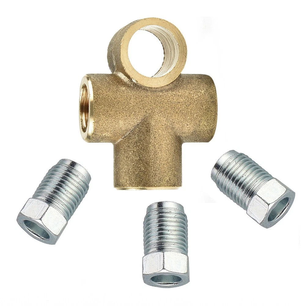 Set of 3 Way Brake T Piece Tee with 3 Male Nuts UNF 24 for TPI 3/16