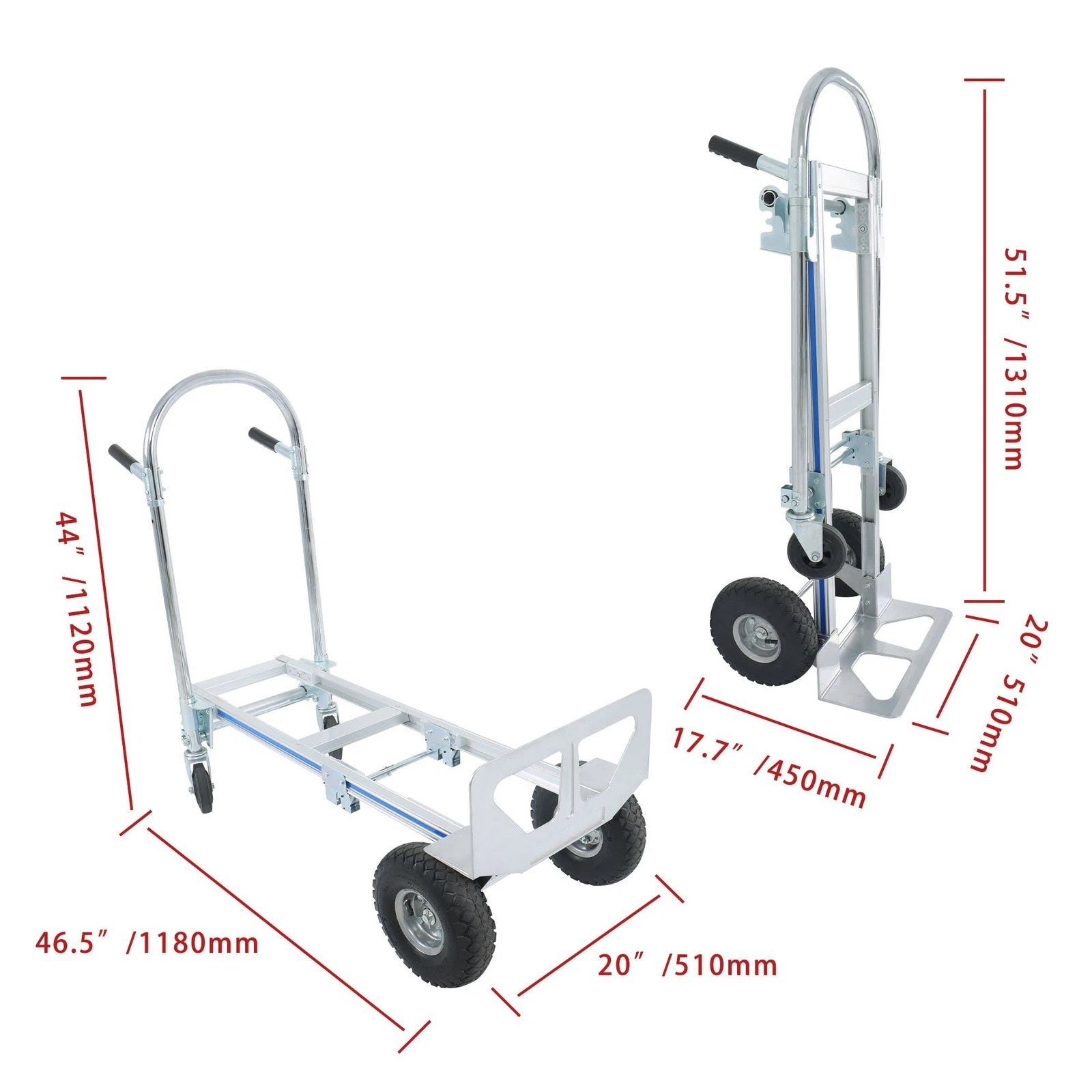 2X Heavy Duty Aluminum Hand Truck Dolly Cart (1000 lbs Capacity)