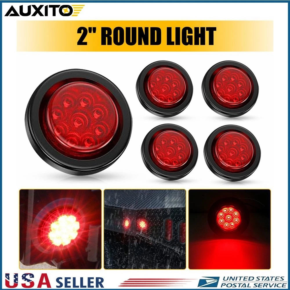 5pcs 2" DOT Red Round LED Marker Lights for Truck RV