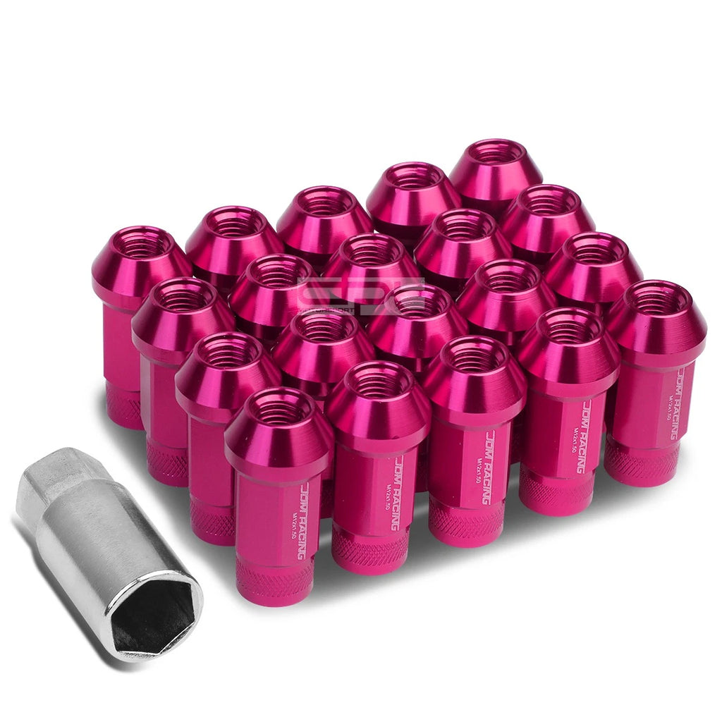 20 PCS Open End M12x1.5 50mm Tall Pink Aluminum Lug Nuts + Adapter
