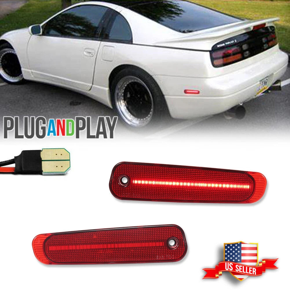 2X Red LED Rear Bumper Side Marker Lights for Nissan 300ZX Z32 (1990–1996)