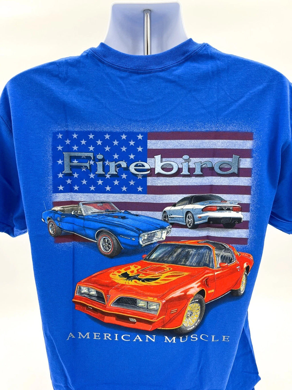 Pontiac Firebird T Shirt Blue American Muscle Flag for Pontiac Firebird (1969–2002)