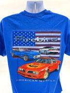 Pontiac Firebird T Shirt Blue American Muscle Flag for Pontiac Firebird (1969–2002)