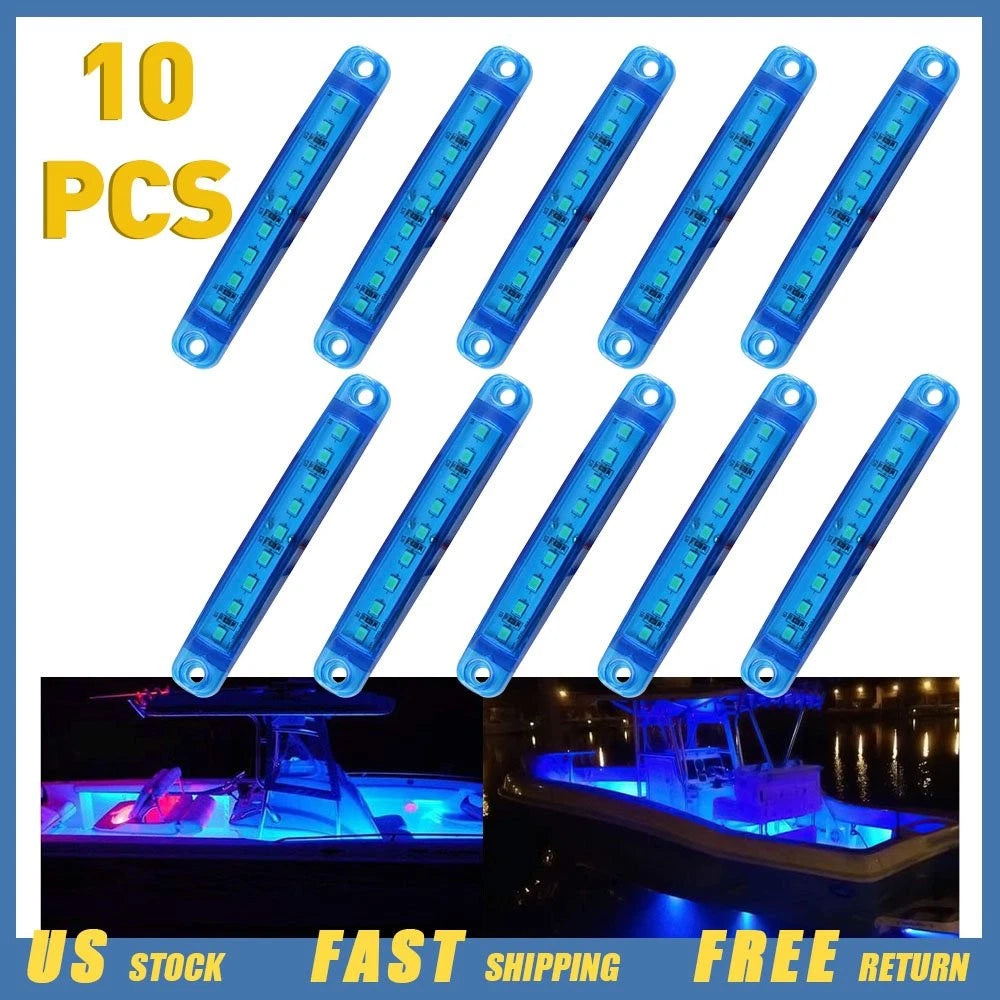 10X Blue Sealed 9 LED Side Marker Clearance Light for Trailer Truck (V)