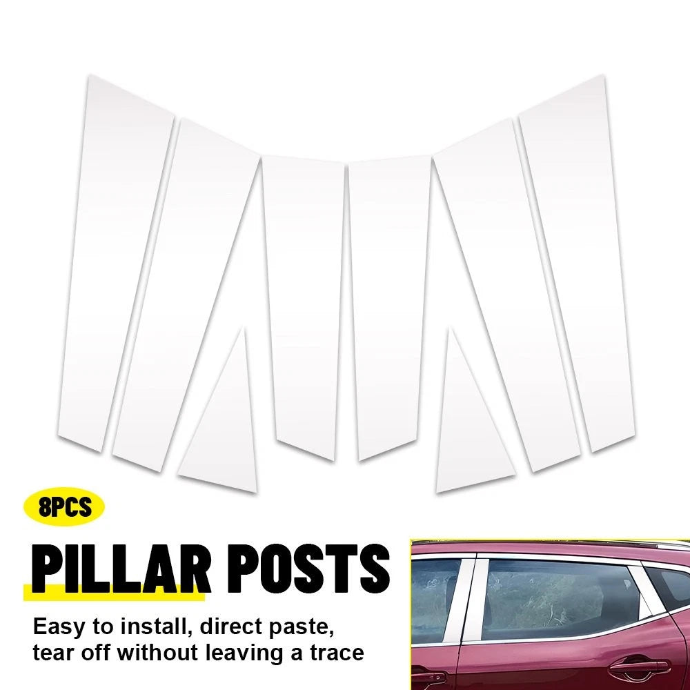 8x Chrome Car Window Pillar Post Decals for Nissan Rogue (2014–2020)