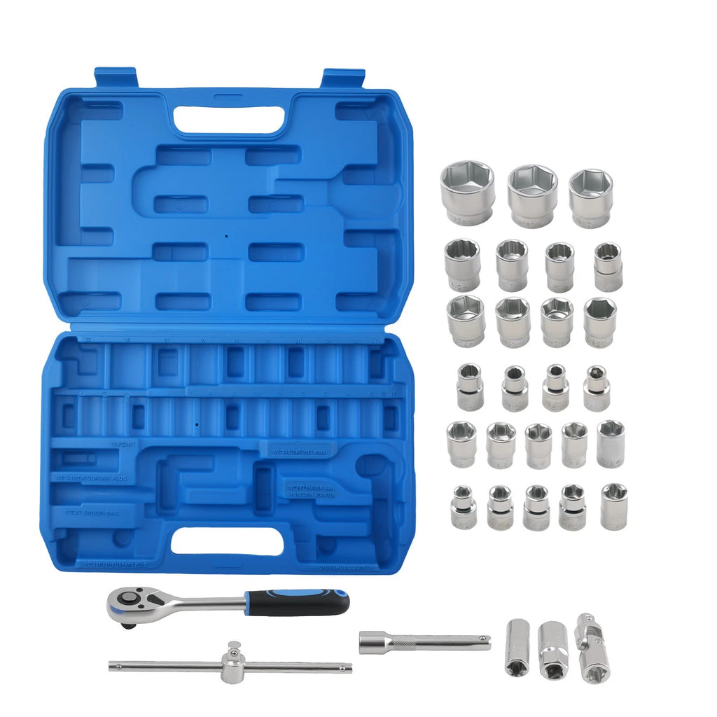 32PC Socket Set 1/2" Drive 6-12 Point for Automotive (Universal)