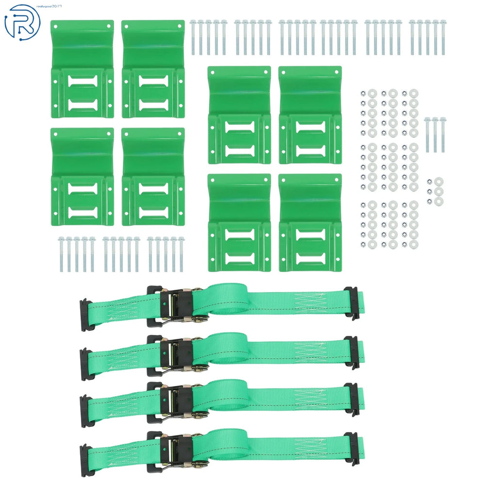 E Track Wheel Chock Tie Down System with 8' Green Ratchet Straps