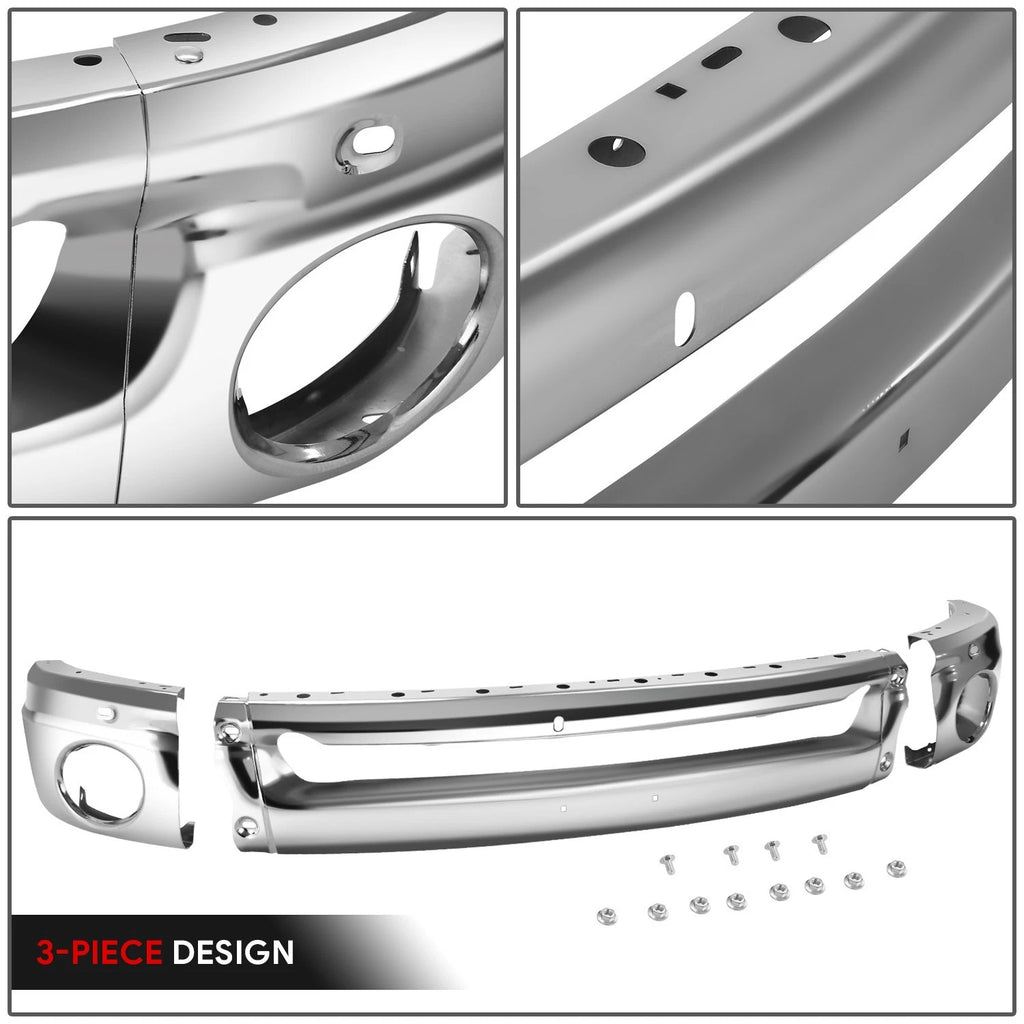 3-Piece Chrome Steel Front Bumper Face Bar for Dodge Ram 1500 2500 3500 (2002–2008)