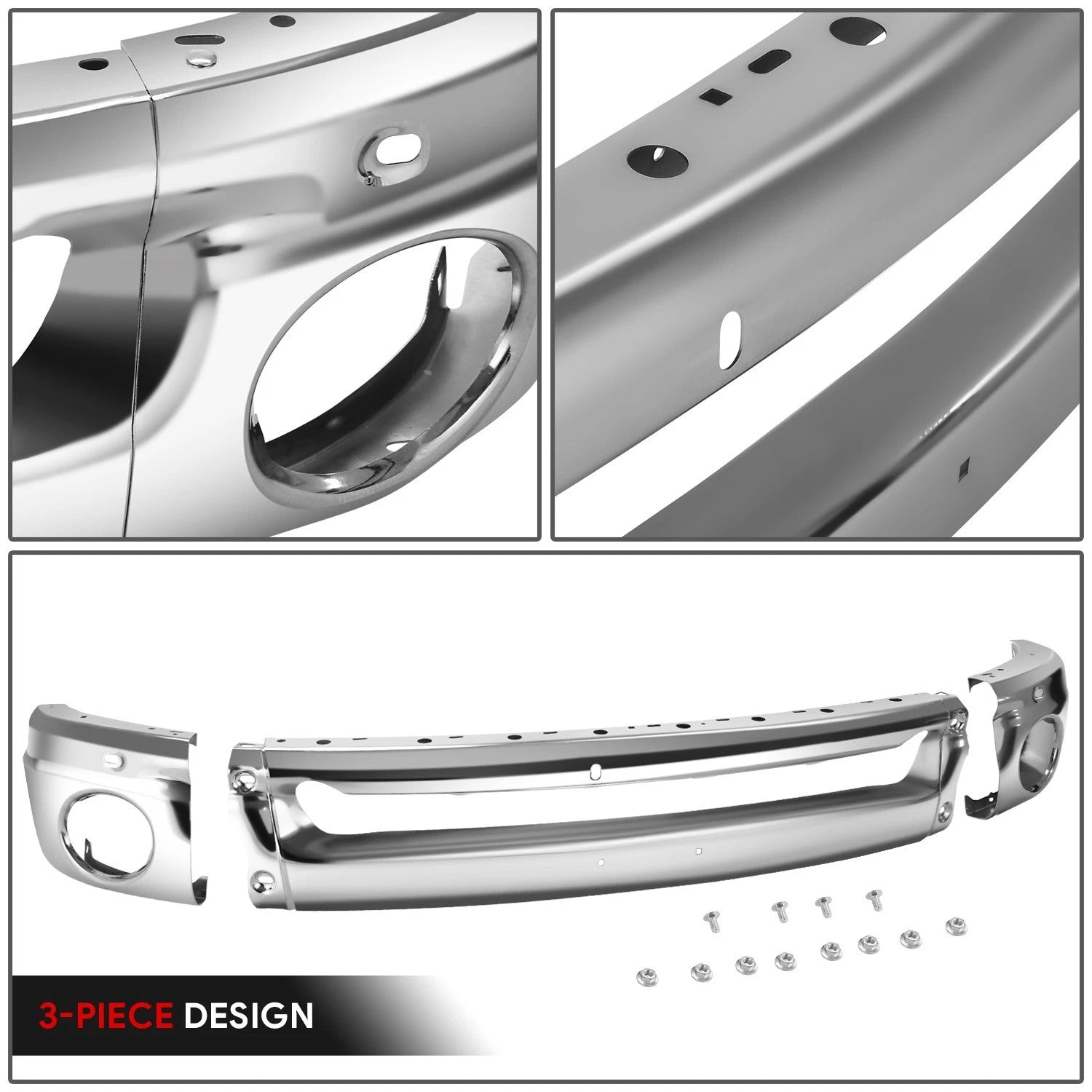 3-Piece Chrome Steel Front Bumper Face Bar for Dodge Ram 1500 2500 3500 (2002–2008)