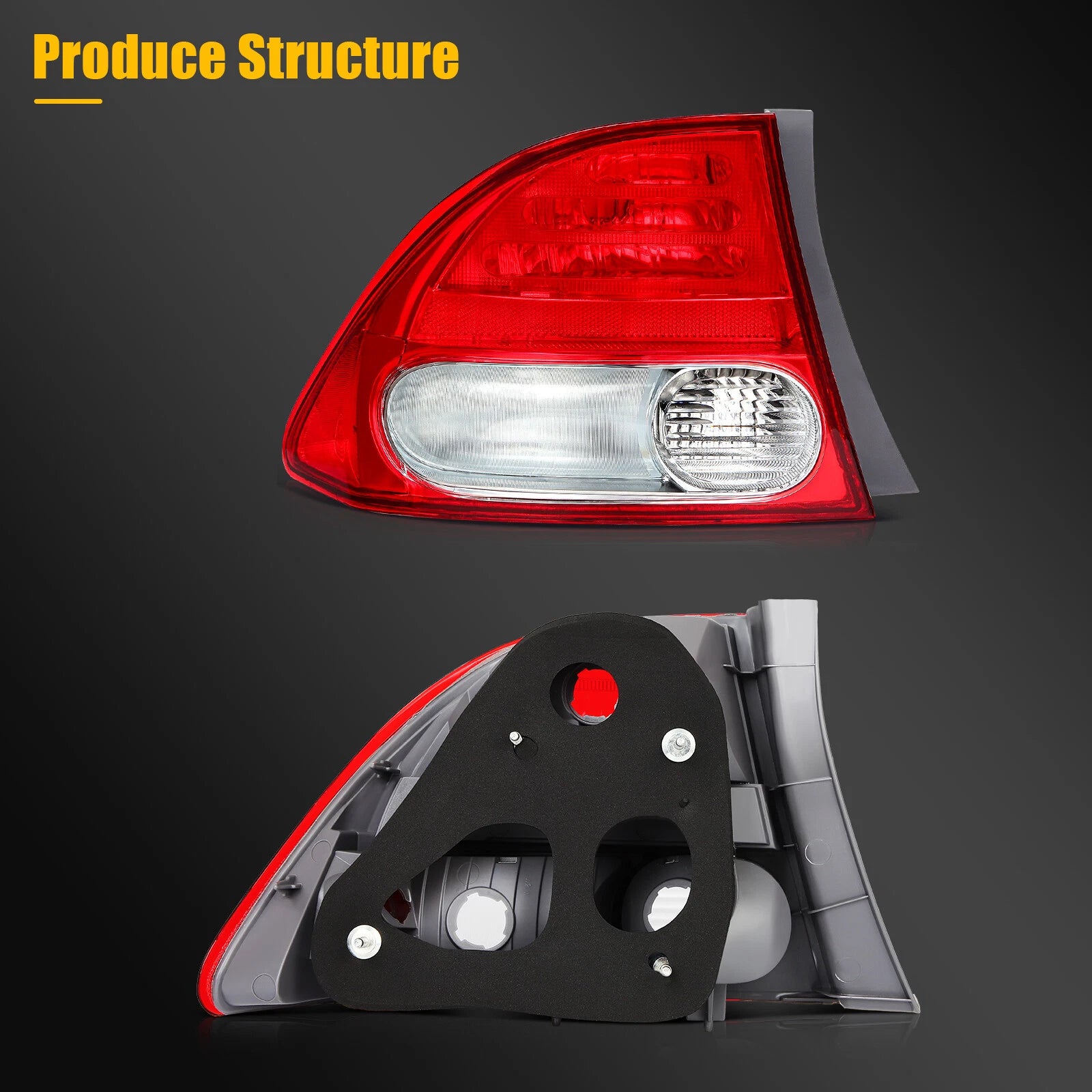 Tail Light Assembly Pair for Honda Civic Sedan (2006–2008) Red Housing