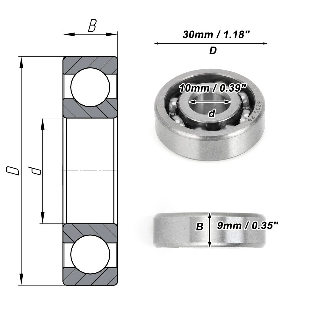 6200 Deep Groove Ball Bearing for Scooter Skateboard Wheel (10x30x9mm)