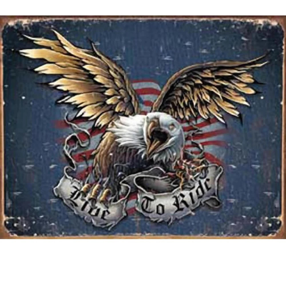 Vintage Replica Tin Metal Sign Live to Ride Eagle Motorcycle (1441)