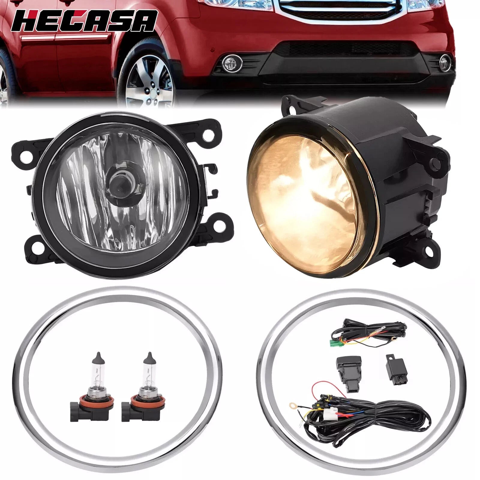 Clear Fog Lights Bumper Lamp with Wiring Switch for Honda Pilot (2012–2015)