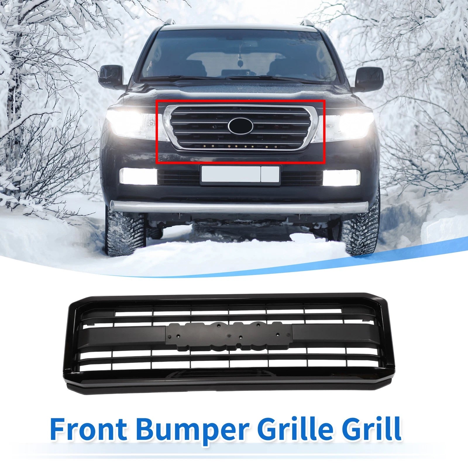 Front Upper Hood Bumper Grille for Toyota Land Cruiser (2007–2012) Black