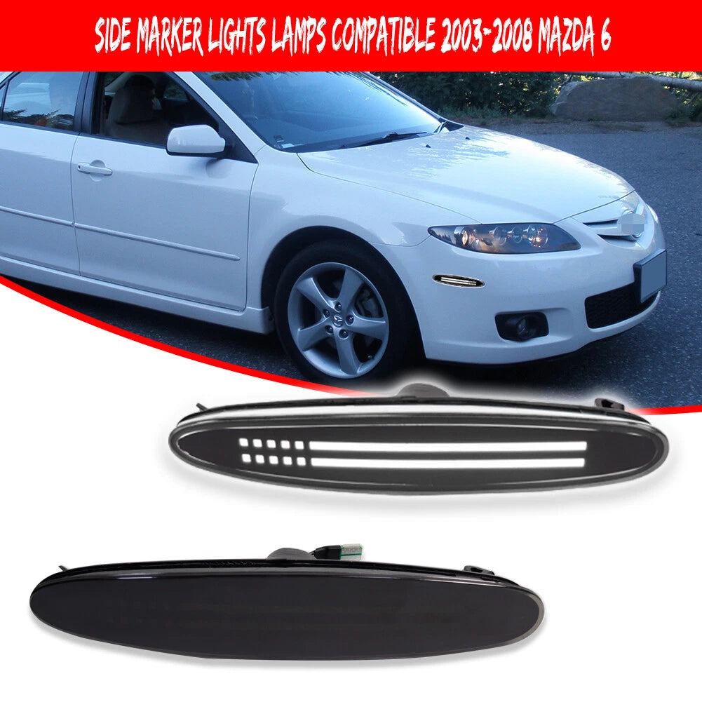 Smoked Lens White LED Front Bumper Side Marker Light for Mazda 6 (2003–2008)